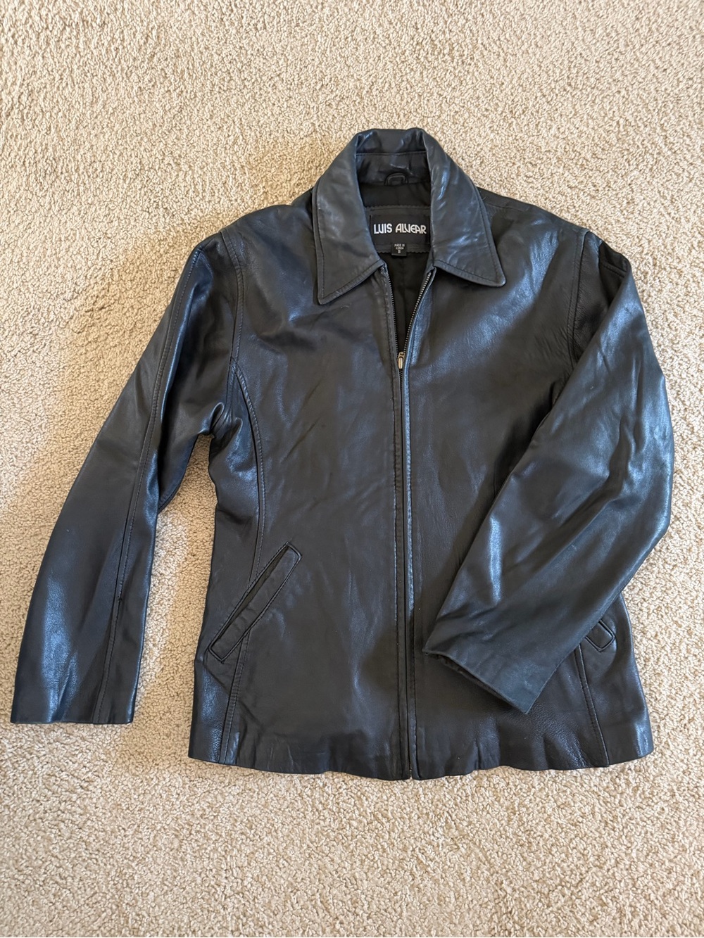 Luis Alvear Vintage Womens Black Lamb Leather Zip Jacket